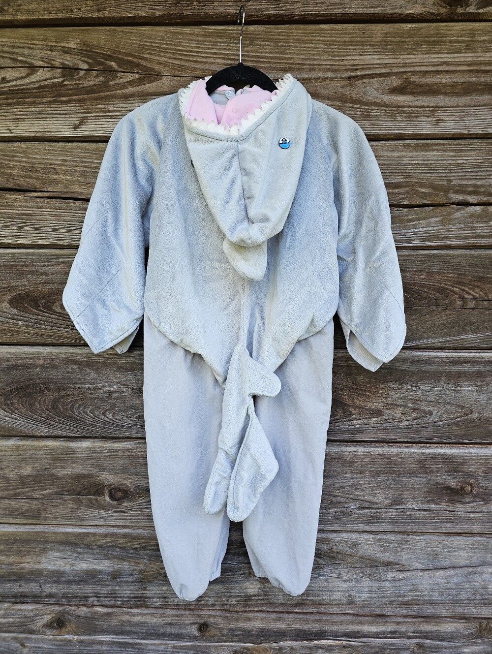 Shark Costume Plush Halloween One-Piece Gray Hooded Tail Unisex Size 5/6 - Picture 3 of 6